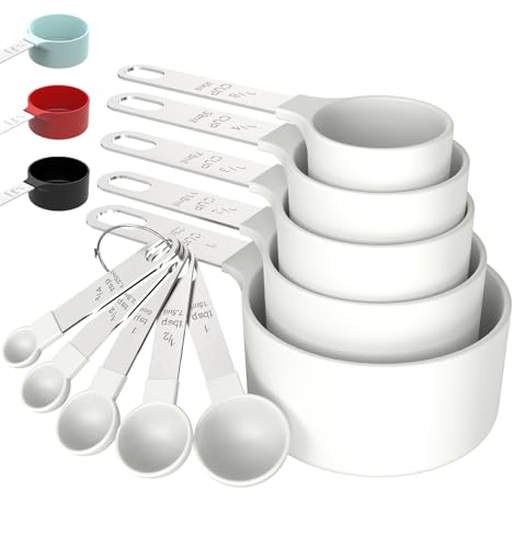 Measuring Cups & Spoons Set, Stackable Cups and Spoons, Nesting Measure Cups with Stainless Steel Handle, Kitchen Gadgets for Cooking & Baking（white） - color: White