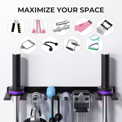 Home Gym Accessories Storage Rack Wall Mount with Heavy Duty Hooks | Home Gym Equipment Storage Rack for Resistance Bands,Cable Attachments,Lifting Belts,Jump Ropes,Chains - size: Large 1 Pack