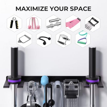 Home Gym Accessories Storage Rack Wall Mount with Heavy Duty Hooks | Home Gym Equipment Storage Rack for Resistance Bands,Cable Attachments,Lifting Belts,Jump Ropes,Chains - size: Large 1 Pack