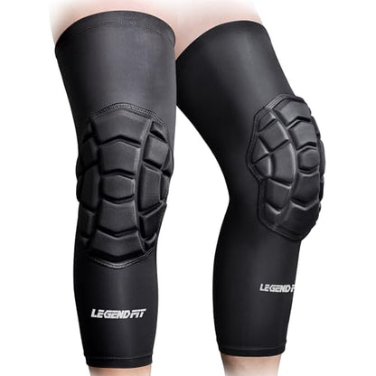 Wrestling Long Knee Pads Compression Leg Sleeves - color: Black, size: Large
