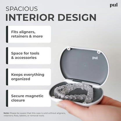 PUL Retainer Case for Invisalign & Clear Aligners - Slim Clear Aligner Case with Secure Magnetic Closure - Travel Retainer Holder for Invisalign Accessories, Mouth Guards & Dentures - Gray - color: Gray
