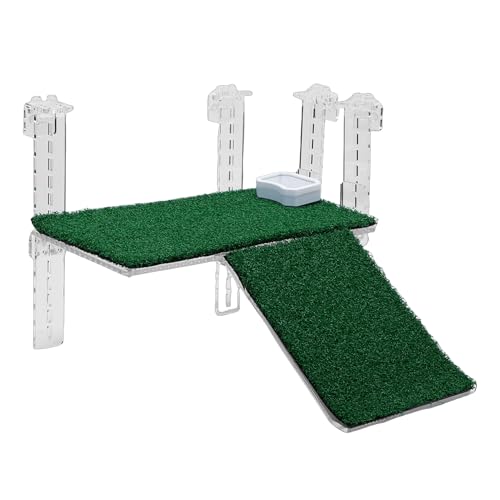 Turtle Bathing Platform with Non-slip Grass Surface for Stable Climbing Ramp for Aquarium