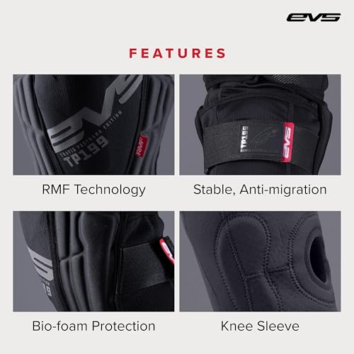 EVS TP199 Travis Pastrana, Moto Knee/Shin Guard, Reactive Memory Foam | CE Level 2 knee protection w/ RMF impact foam, breathable air mesh, stabilizer sleeve, silicone grippers, polyflex shin guard - color: Blackout, size: XX-Large