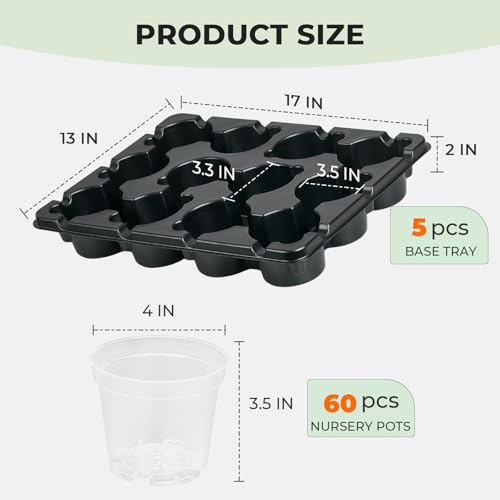 4 Inch Seed Starting Trays with Clear Nursery Pots, 5-Pack 12-Cell Seedling Starter Trays & 4" Nursery Pots 60 Pcs with Drainage, Plant Starter Germination Trays for Indoor Outdoor Growing - size: 4 Inch, style: 5 Pack Seed Starter Tray+Nursery Pots