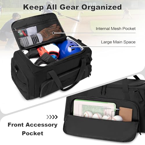 GOBUROS Baseball Duffle Bag with Bat Holder, Catchers Gear Bag for Softball