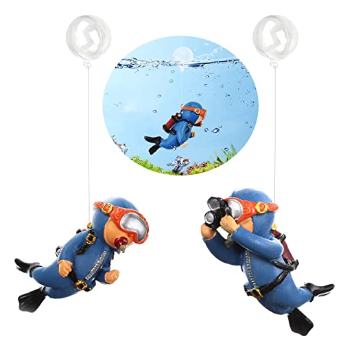 2-Pack Cute Little Diver Aquarium Decorations - Floating Aquarium Accessories for Fish Tanks - color: Blue&blue