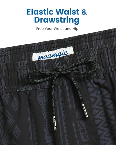 maamgic Mens Swim Trunks with Compression Liner 5 Inch, Quick Dry Bathing Suit with Zipper Pockets, No-Chafing Swim Shorts - color: Black-legendary Dragon, size: Medium
