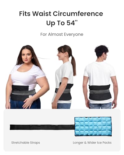 Koonie 2 Extra Large Ice Pack for Back Pain Relief with Extension Strap, Cold and Hot Packs for Injuries, Reusable Lower Back Ice Pack Wrap for Lumbar Surgery, Sciatica, Herniated Disc, Coccyx Pain - size: Extra Large