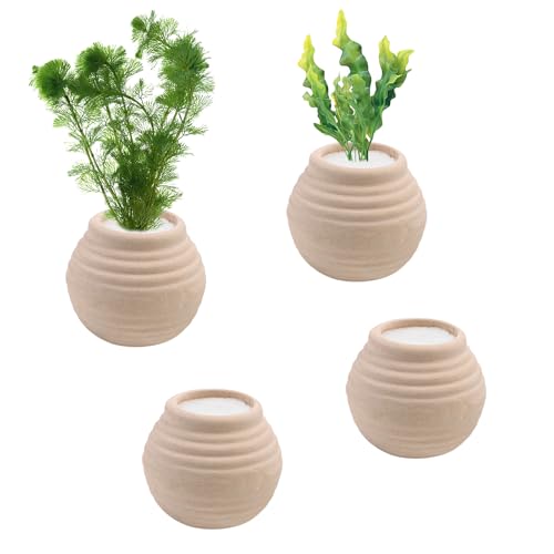 4 Pack Aquatic Plants Fixed Ring Set, Anti-Floating Ceramic Planter for Fixing Water Plants, Aquarium Decoration Fish Tank Accessories Landscaping Ornaments, White - color: White