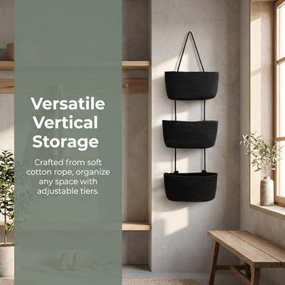 Hanging Basket, Over Door Organizer, 3 -Tier Wall Basket with Hooks (Modern) - style: Modern