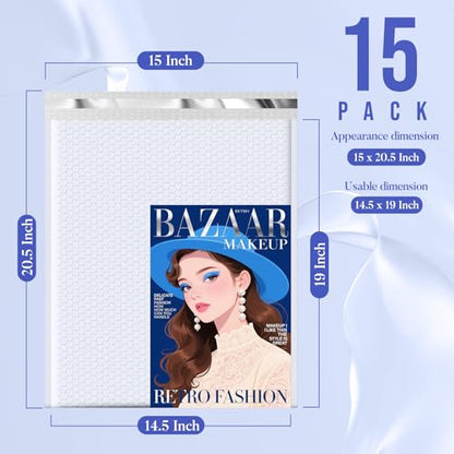 Fuxury Bubble Mailers 14.5x20" 15 Pack White Extra Large Padded Envelopes Usable Size 14.5x19" Self Seal Bubble Envelopes Padded Mailers Shipping Bags for Mailing book Clothes Small Business #7