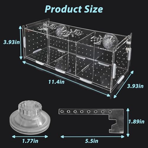 Acrylic Fish Breeding Box，Guppy breeding Box Acrylic Fish Isolation Box Aquarium Incubator with Suction Cups for Guppy Shrimp Small Baby Fishes（3.9 x 3.9 x11.8 in） - size: L(3.9 * 3.9 * 11.8in)