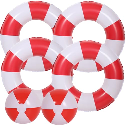 4 PCS Striped Inflatable Pool Floats for Swimming Pool Party Lake Beach Adults - Floaties Pool Tubes Swim Rings Tubes Floaties for Beach Pool Party Decorations
