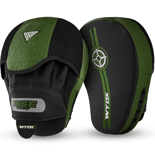 WYOX Boxing Pads for Adults & Coaches – Shock-Absorbing Boxing Mitts and Fight Pads with Ventilated Mesh, Palm Dome & Wrist Support for Punching, MMA, Muay Thai and Kickboxing Training - color: Army Green & Black