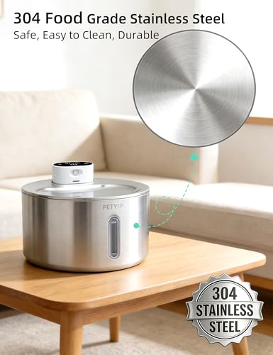 Cat Water Fountain Stainless Steel,135 Fl Oz/4L Wireless Automatic Cat Water Dispenser Large,5000mAh Battery Operated,for Cats & Dogs Indoor (Cat Fountain + 7 Set Filter)