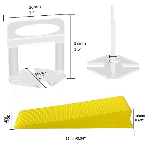 Tile Leveling System with Plier - 1200-Piece Spacers Clips and 300-Piece Reusable Wedges Tools Set for Stone Installation 1/8 Inch - size: 1/8 Inch * 1200 Spacers