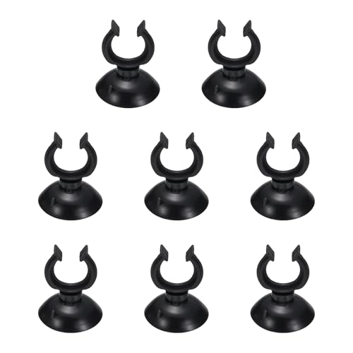 Aquarium Suction Cups, Fish Tank Suction Cups Clips Airline Tube Holders Clamps (Plastic, 8Pcs, Black) for 0.7" Fish Tank Airline Tubing Binding Moss Shrimp Nest, 17x30MM