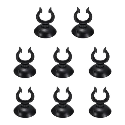 Aquarium Suction Cups, Fish Tank Suction Cups Clips Airline Tube Holders Clamps (Plastic, 8Pcs, Black) for 0.7" Fish Tank Airline Tubing Binding Moss Shrimp Nest, 17x30MM