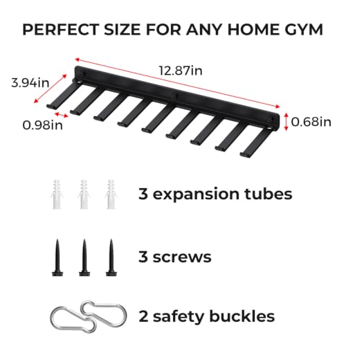 Home Gym Accessories Storage Rack Wall Mount with Heavy Duty Hooks | Home Gym Equipment Storage Rack for Resistance Bands,Cable Attachments,Lifting Belts,Jump Ropes,Chains - size: Medium 1 Pack