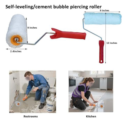 Self Leveling Concrete Tool Epoxy Floor Kit Spiked Roller for Bathroom Floors, Balconies, Toilets and Other Small Areas of The Ground Construction