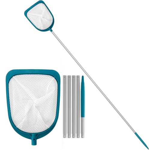 Pool Skimmer Net with Adjustable 48" Aluminum Pole, Fine Mesh Medium-Depth Net for Above Ground Pools, Ponds, Hot Tubs, Spas and Fountains for Leaf and Debris Removal - size: 5ft pool skimmer with pole