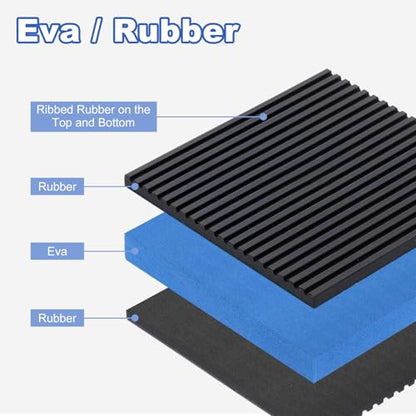 uxcell 4pcs Anti Vibration Pads for Washing Machine, 2" x 2" x 7/8" Vibration Damping Pads Sound Isolation Ribbed Rubber Mats with EVA Center Vibration Isolation Pads, Black/Blue