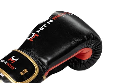 HIT N MOVE Pro Agility Boxing Gloves Hook and Loop, Boxing Gloves Men, Boxing Equipment (Black Origin, 16 OZ)