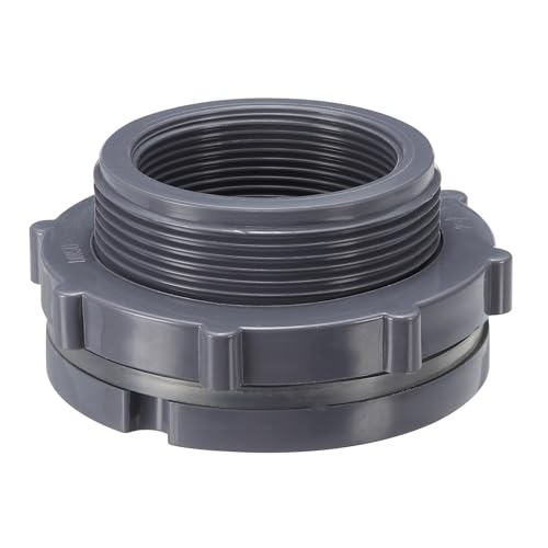 PATIKIL PVC Bulkhead Fitting NPT2", Bulkhead Water Tank Connector with Silicone Seal Gasket Garden Hose Fitting for Rain Bucket, Sinks, Aquariums, Gray