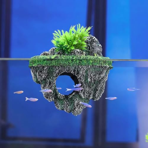 Aquarium Floating Island Decorations,Fish Tank Decorations, Interactive Fish Tank Toy for Betta Fish, Guppies, Goldfish, Shrimps, and Hermit Crabs