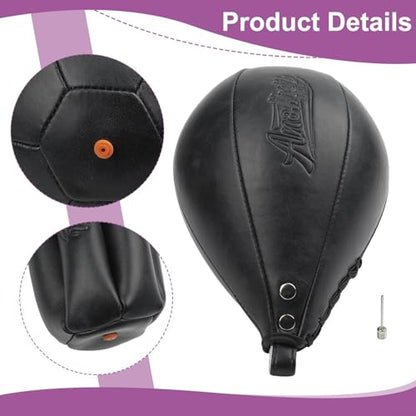 Boxing Ball Adults, 10.6in Leather Punching Bag with Elastic Cord, Heavy Duty Hanging Reflex Ball MMA Training, Home Gym Fitness Equipment, Black - size: black