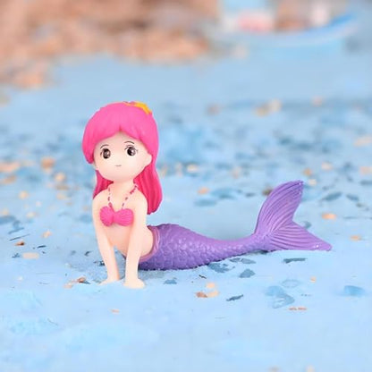 Mermaid Aquarium Ornament for Fish Tanks and Terrariums, Pink Plastic Mermaid Figurine for Fairy Gardens, DIY Landscapes and Party Decor (Miniature Size)