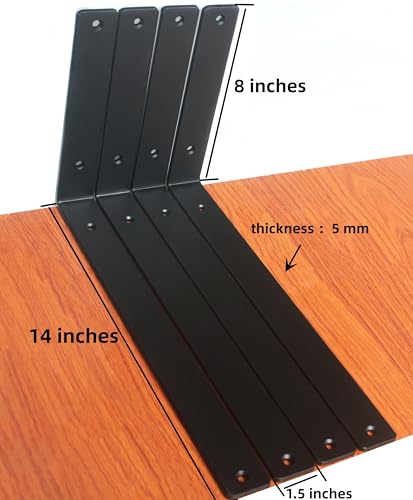 6 Pack - L 14" x H 8" x W1.5, 5mm Thick Black L Shelf Bracket, Iron Shelf Brackets, Metal Shelf Brackets, Floating Shelf, Shelf Supports with Screws - size: 14''x8'', style: Black 6 Pack