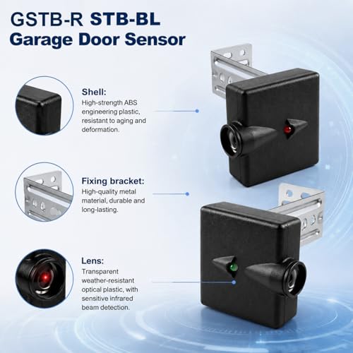 Garage Door Sensors Bracket, Replacement for Genie/Overhead Garage Door sensors, GSTB-R STB-BL Garage Sensor for Genie Garage Door Openers Manufactured After 1993，Includes Sender & Receiver & Bracket.