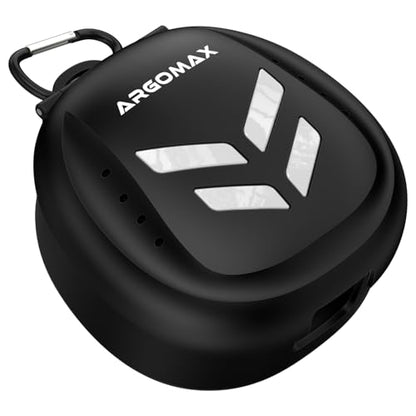 ARGOMAX Ventilated Mouth Guard Case with Clip for Lip Guards, Black White | Fits lip-protection mouthguards; ventilated case with drainage holes, carabiner clip, and 8.5 x 8.5 x 4.5 cm interior - color: Black+white