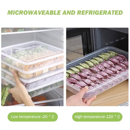 Food Storage Container 3Pcs Dumpling Container Box Food Grade Plastic Snack Stackable Cookie with Lid Transparent Microwave Fridge Safe Storage Containers for Kitchen