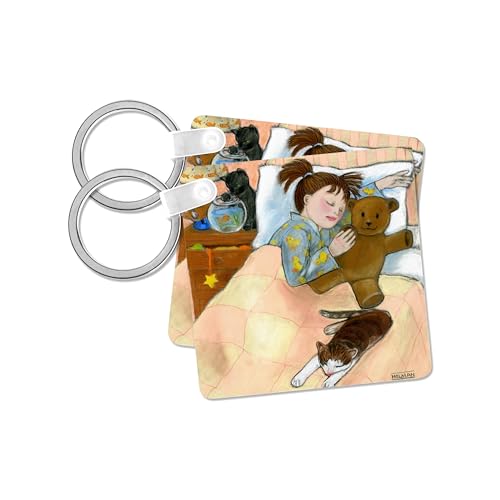 3dRose, child sleeping child sleeping fish tank bed cat pastels soft bedroom girl cats soothing, set of 2 Key Chains