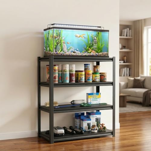 Heavy Duty Metal Fish Tank Stand, 4-Tier Aquarium Stand with Storage Shelves, Sturdy Aquarium Stands for 10-20 Gallon Fish Tank, Reptile Terrarium Stand, Modern Black Storage Shelf for Home Office Garage - color: Black-fish01