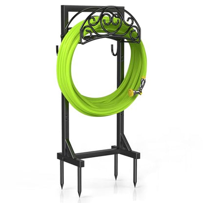 Freestanding Garden Hose Stand, Heavy Duty Water Hose Holder with Tool Hooks, 4 Anchoring Spikes, 150 ft Storage for Yard & Lawn - style: Vine