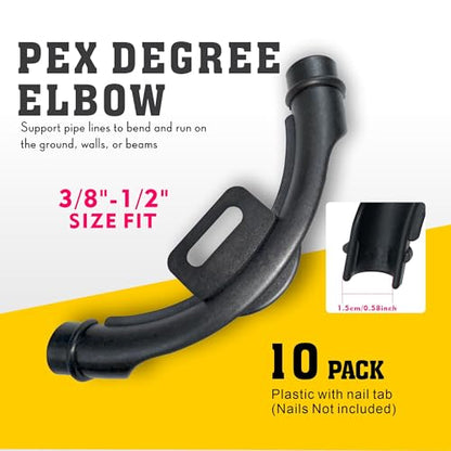 10 Pcs 3/8" - 1/2" Pex 90 Degree Elbow Plastic Tubing Bend Support With 20Pcs Half Clamp Fixture J-Hook,Elbow 90 Degree Pipe Fitting Kit Black,For 1/2 Inch Pex Tubing/Pipe Support
