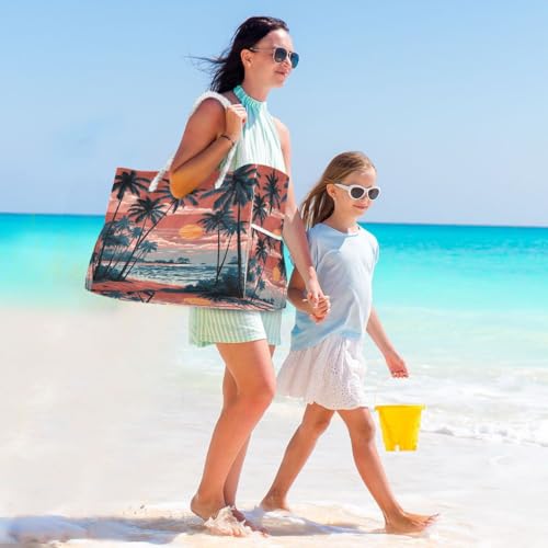 senya Large Beach Bags Totes Canvas Tote Shoulder Bag Soft Wave Water Resistant Bags for Gym Travel Daily Ocean - color: Palm Trees Sunset