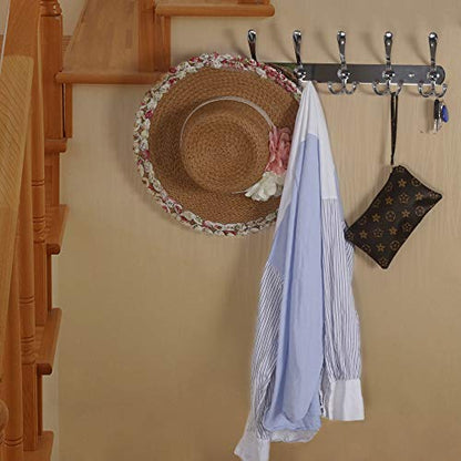 Dseap Coat Rack Wall Mounted - 5 Tri Hooks, Heavy Duty, Stainless Steel, Metal Coat Hook Rail for Coat Hat Towel Purse Robes Mudroom Bathroom Entryway,Chromed - color: Chrome Finish, size: L=16" (1 Pcs)