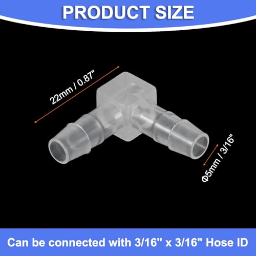 uxcell 3/16" Hose Barb Fitting, 8 Pcs Equal Barbed 90 Degree Elbow L Shaped 2 Way Plastic Splicer Joint Mender Adapter Union Fitting for Air Line Tubing Pipe Household Fuel Gas Liquid - size: 3/16"
