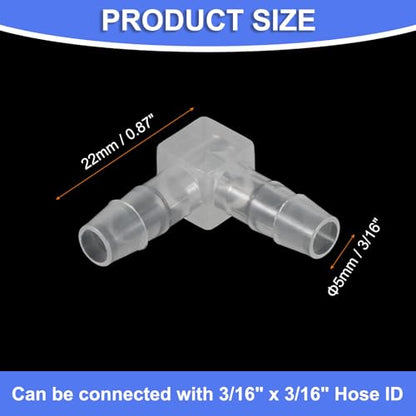 uxcell 3/16" Hose Barb Fitting, 8 Pcs Equal Barbed 90 Degree Elbow L Shaped 2 Way Plastic Splicer Joint Mender Adapter Union Fitting for Air Line Tubing Pipe Household Fuel Gas Liquid - size: 3/16"