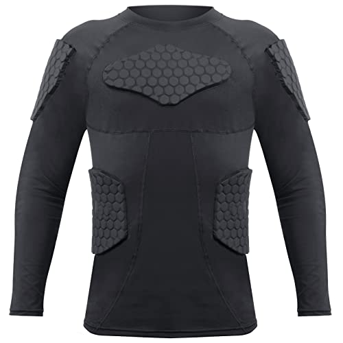Zicac Men's Sports Shock Rash Guard Compression Padded Shirt Soccer Basketball Protective Gear Chest Rib Guards - color: Black-C, size: Large