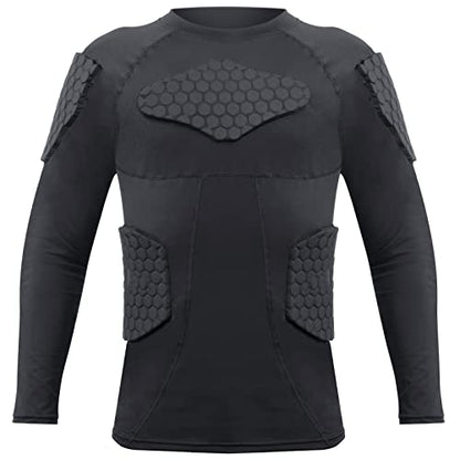 Zicac Men's Sports Shock Rash Guard Compression Padded Shirt Soccer Basketball Protective Gear Chest Rib Guards - color: Black-C, size: Large