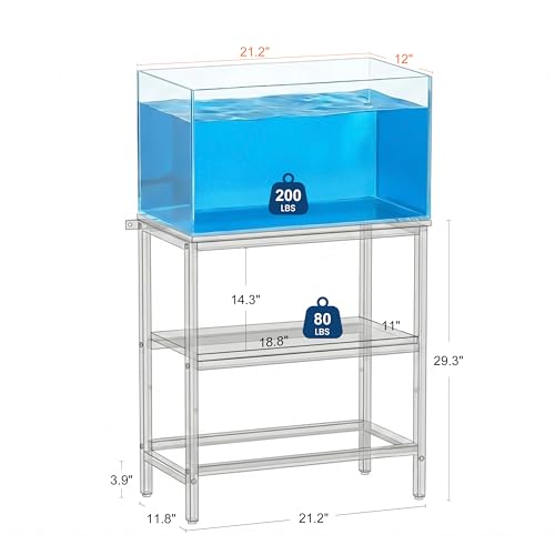 5-10 Gallon Fish Tank Stand, Aquarium Stand with 2-Tier Storage Shelves, Heavy-Duty Reptile Terrarium Stand Table with One-Piece Top for 10 Gallon Standard Model, 21.2" L x 11.8" W x 29.3" H (Black) - size: 10 Gallon