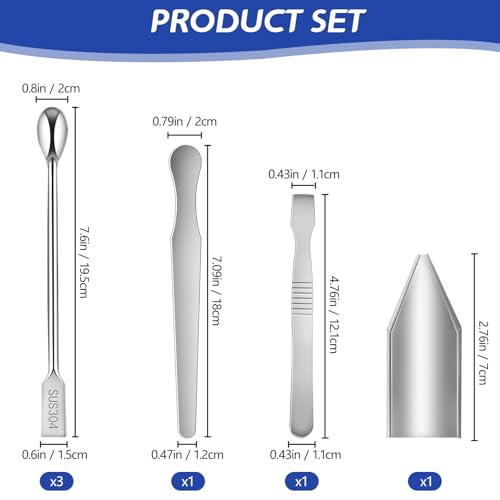 Artcome 304 Stainless Steel Lab Tool Set – 13 PC Sampling and Measuring Kit, Includes Double-Ended Spoons, Spatulas, Long Stirring Spatula, Reagent Wighting Tray, Ideal for Laboratory & Industrial Use