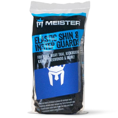 Meister MMA Elastic Cloth Shin & Instep Padded Guards (Pair) - color: Blue, size: Large-X-Large