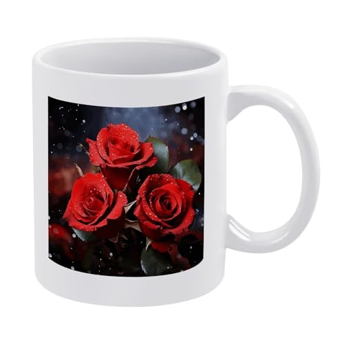11oz White Ceramic Coffee Mug Funny Romantic Red Roses Tea Cup Microwave & Dishwasher Safe, Lead-Free for Home Office Daily Use & Gifting - color: Romantic Red Roses