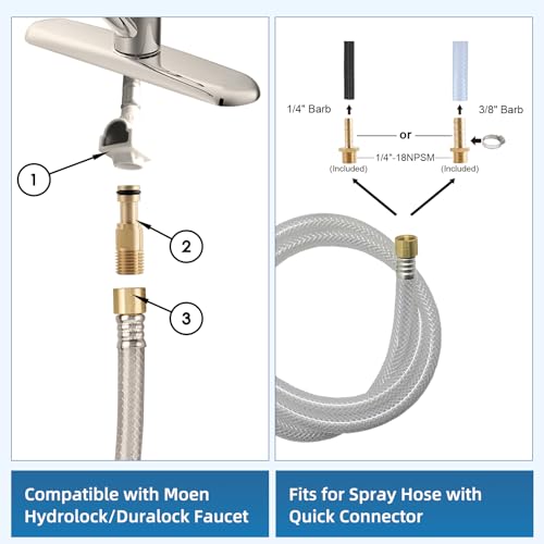 Universal Kitchen Side Sprayer Compatible with Moen Faucet, Kitchen Sink Faucet Sprayer Replacement with Quick Connector/Hose/Holder, Pull Out Sprayer Head Replacement, Easy to Install, Brushed Nickel